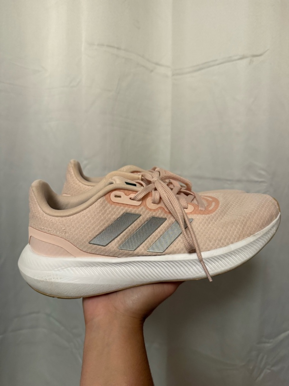 adidas Women's Peach Knit Running Shoes with Silver Stripes